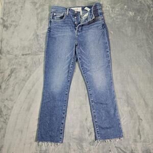 Frank & Eileen Cork Button Fly Blue Denim Ankle Raw Hem Sz 29